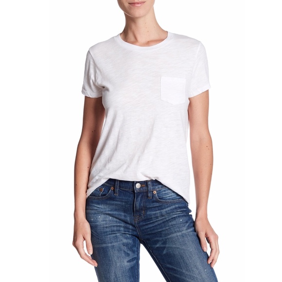 MADEWELL WOMEN'S WHITE SHORT SLEEVE COTTON CREW NECK POCKET TEE TOP Sz M - Picture 1 of 3